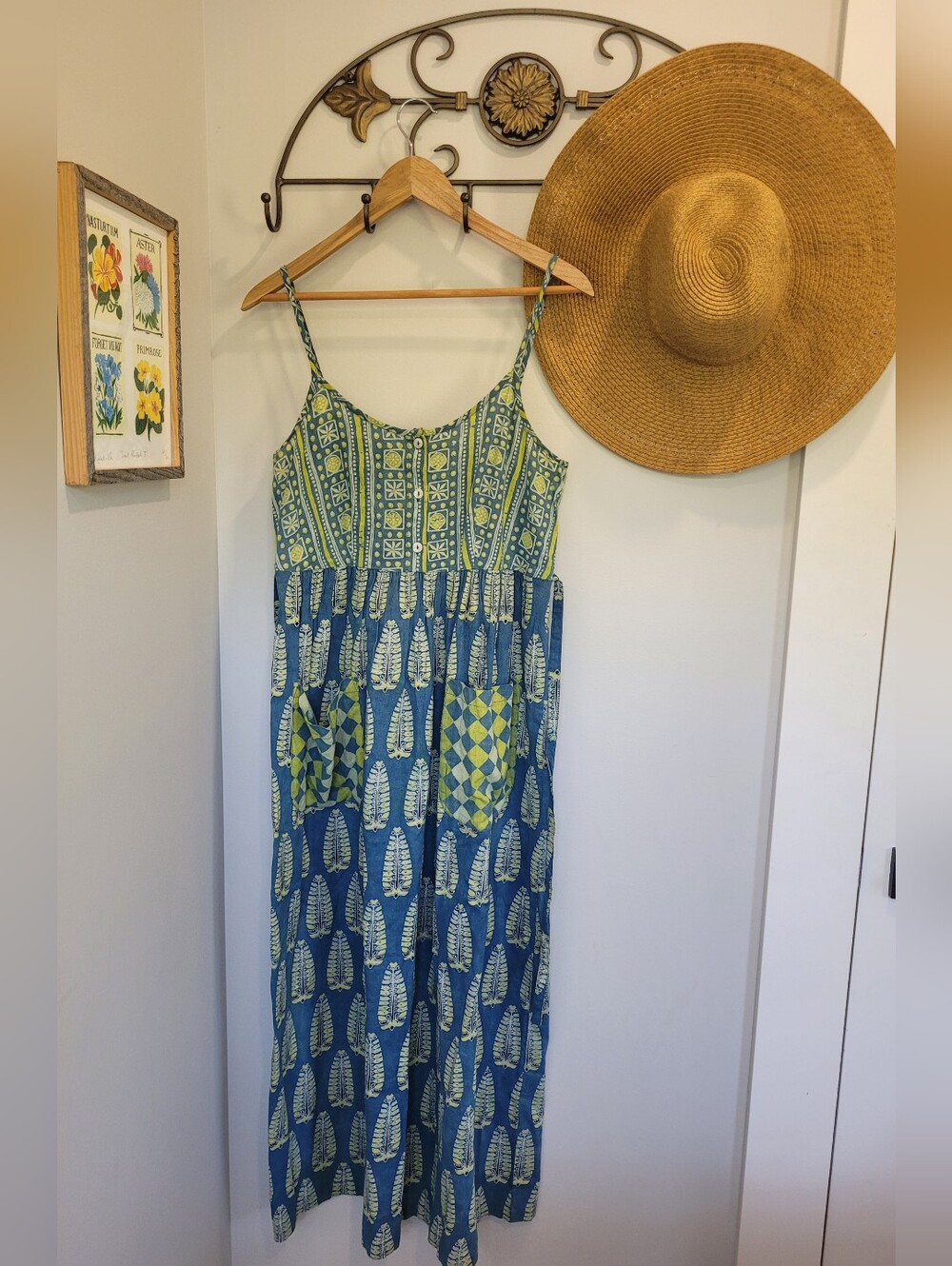 April Cornell Blue and Green Printed Maxi Summer Dress